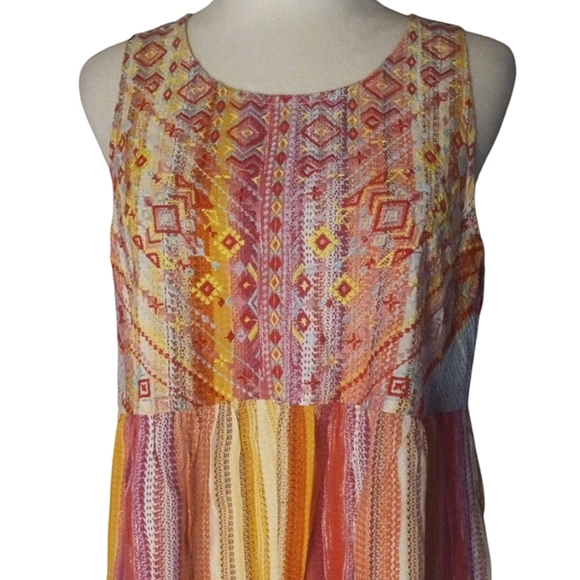 Savanna Jane Embroidered Striped Floral Flowy Babydoll Tank Size Medium - Picture 3 of 6